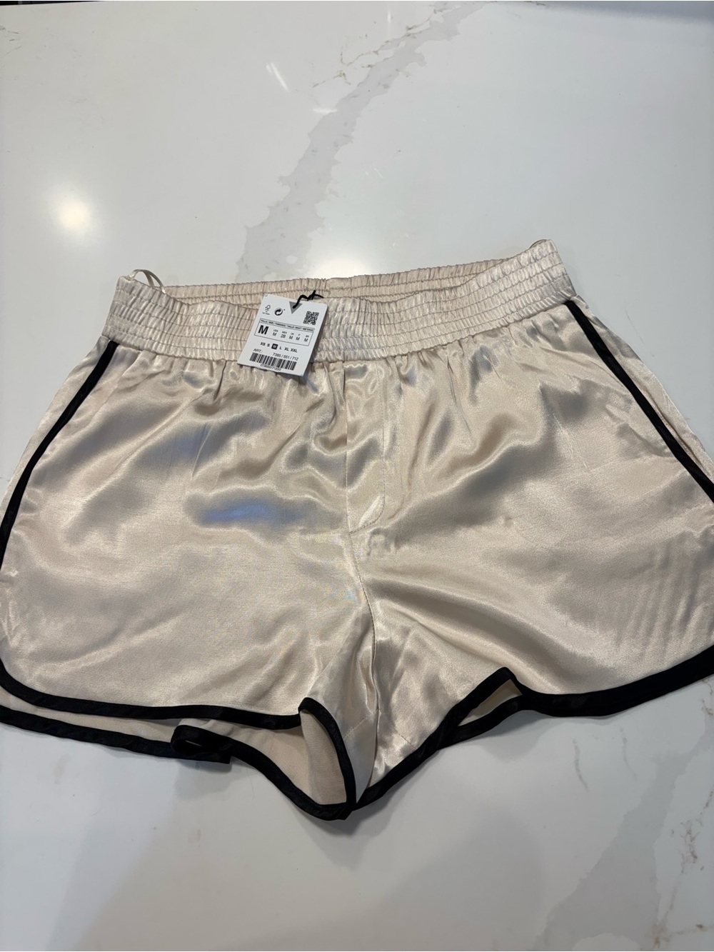 Zara Cream Satin Shorts with Black Trim